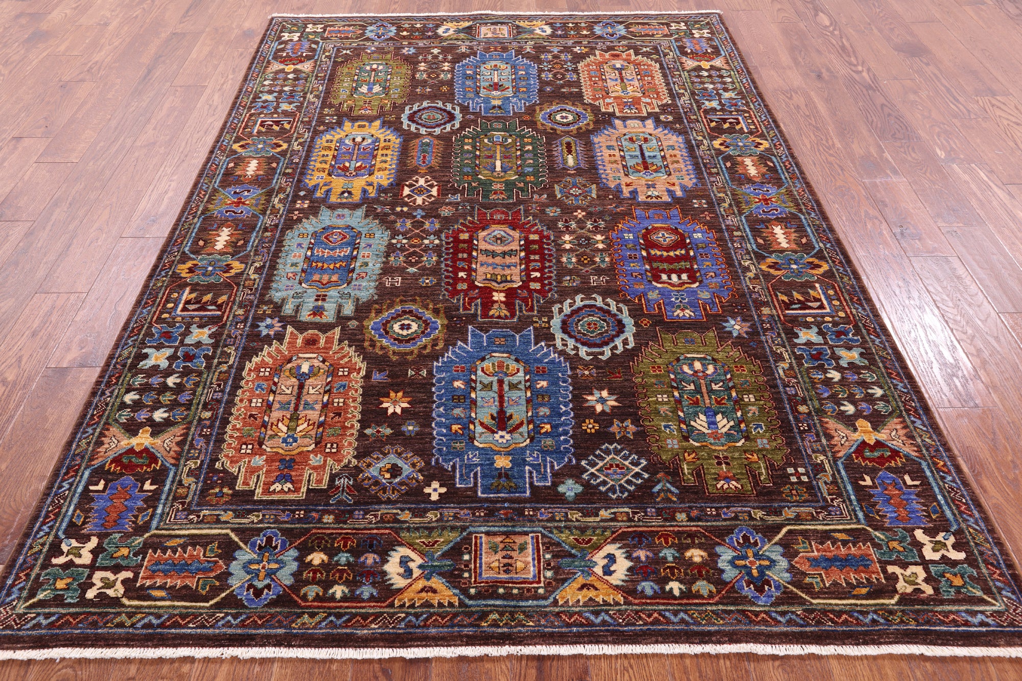 Brown Turkmen Ersari Hand Knotted Wool Rug - 5' 9" X 8' 0" - Golden Nile