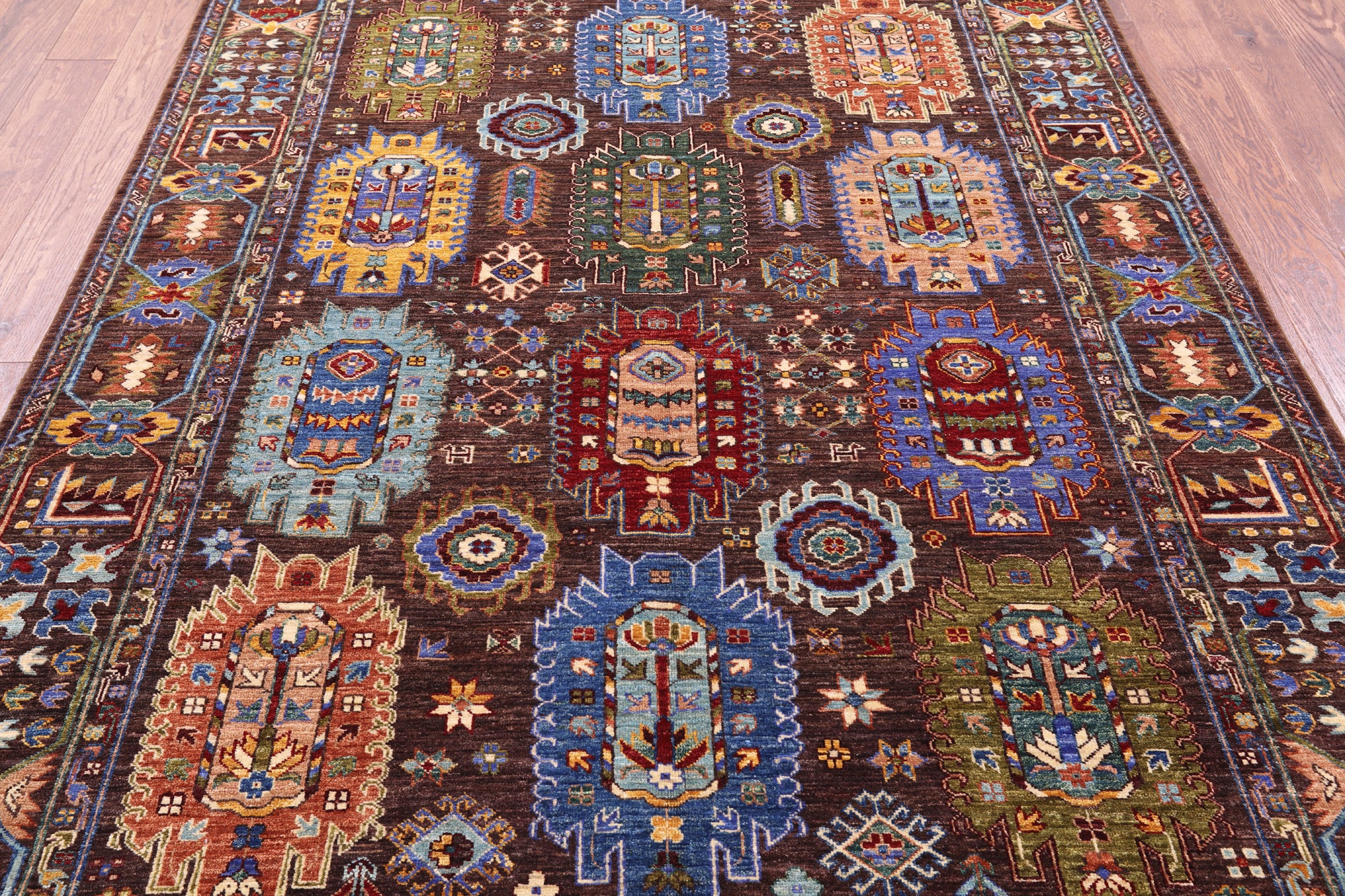 Brown Turkmen Ersari Hand Knotted Wool Rug - 5' 9" X 8' 0" - Golden Nile