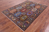 Brown Turkmen Ersari Hand Knotted Wool Rug - 5' 9" X 8' 0" - Golden Nile