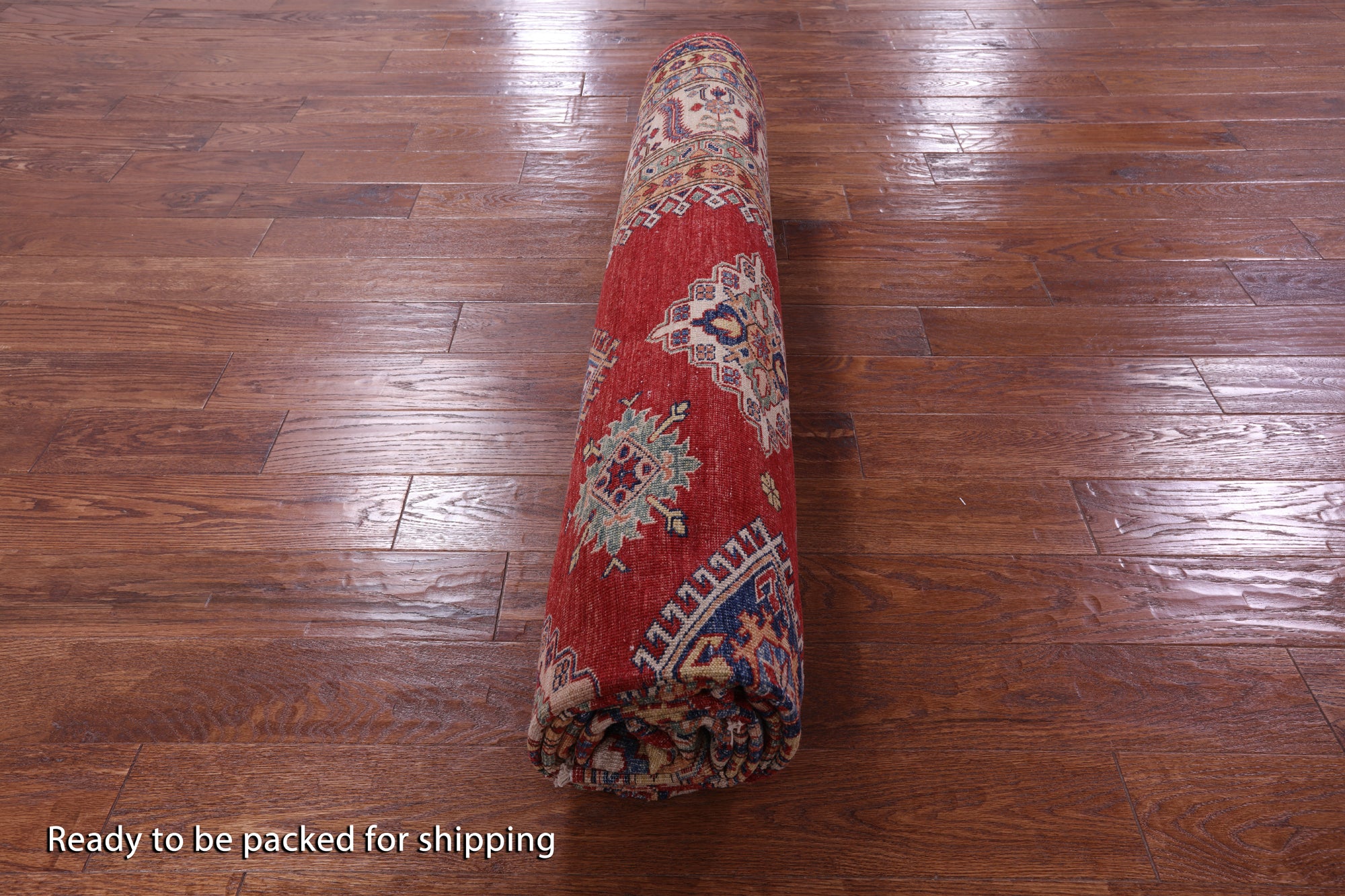 Red Super Kazak Handmade Wool Rug - 8' 1" X 9' 10" - Golden Nile