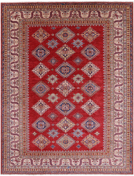 Red Super Kazak Handmade Wool Rug - 8' 1" X 9' 10" - Golden Nile