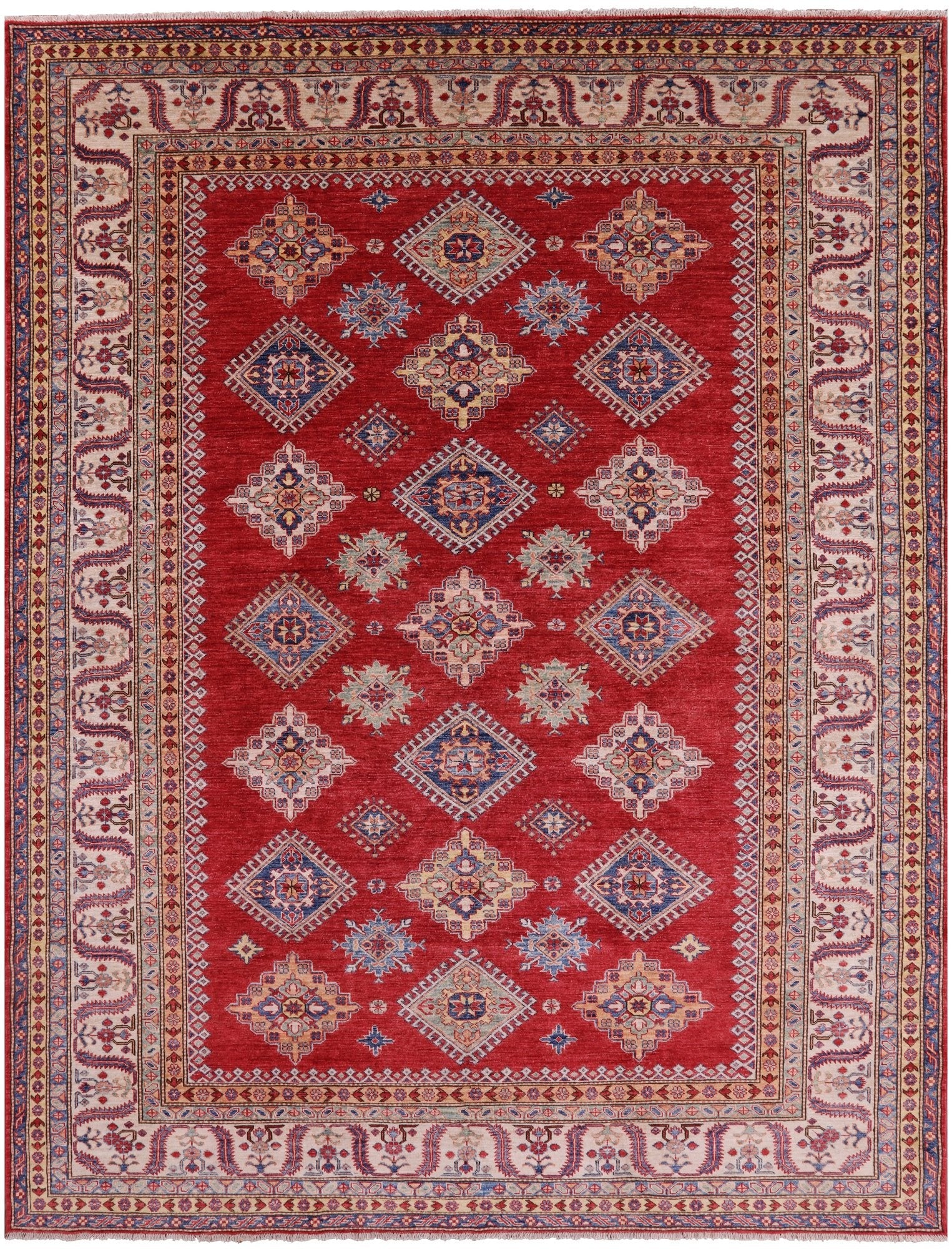 Red Super Kazak Handmade Wool Rug - 8' 1" X 9' 10" - Golden Nile