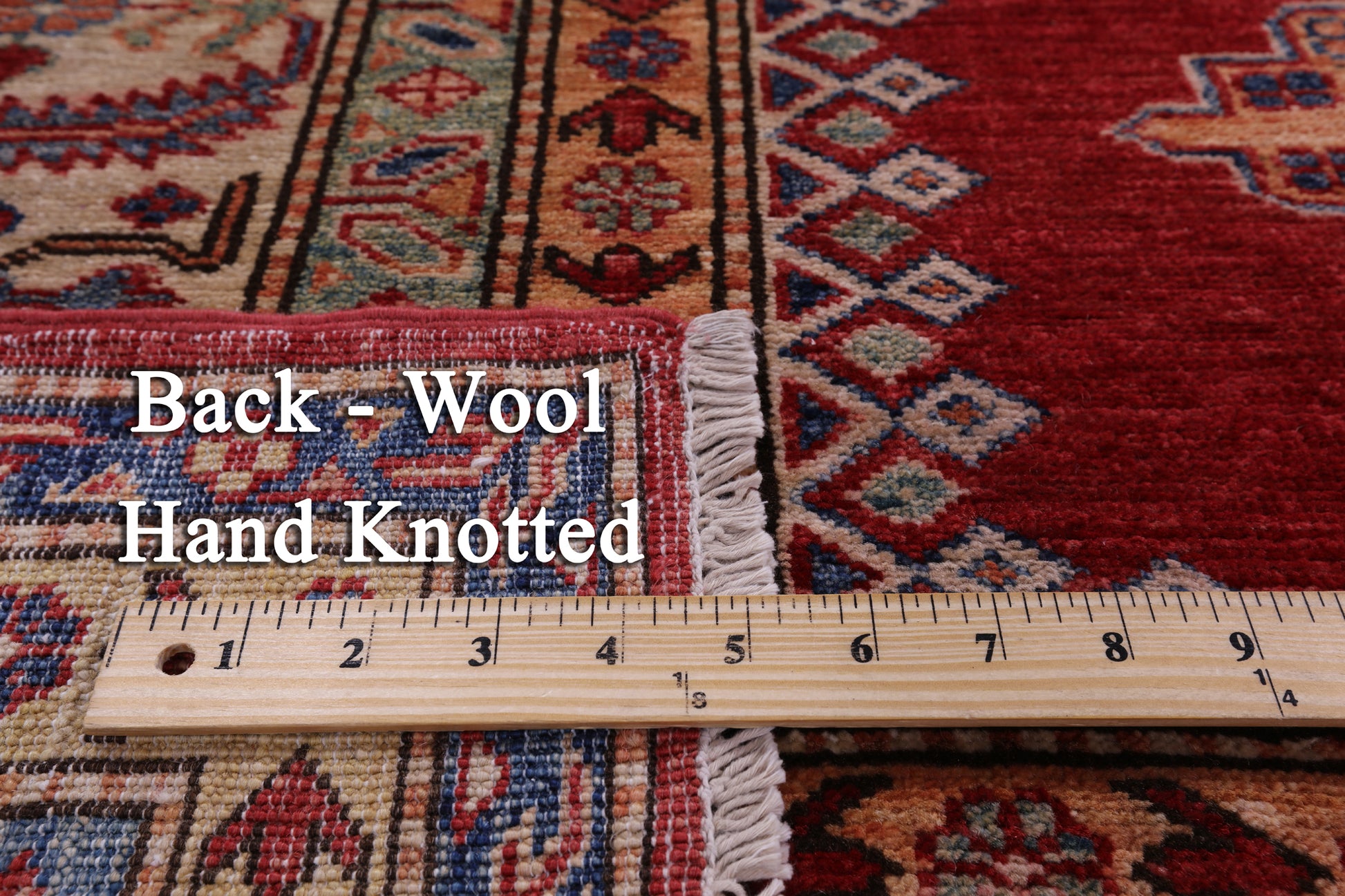 Red Super Kazak Handmade Wool Rug - 8' 1" X 9' 10" - Golden Nile