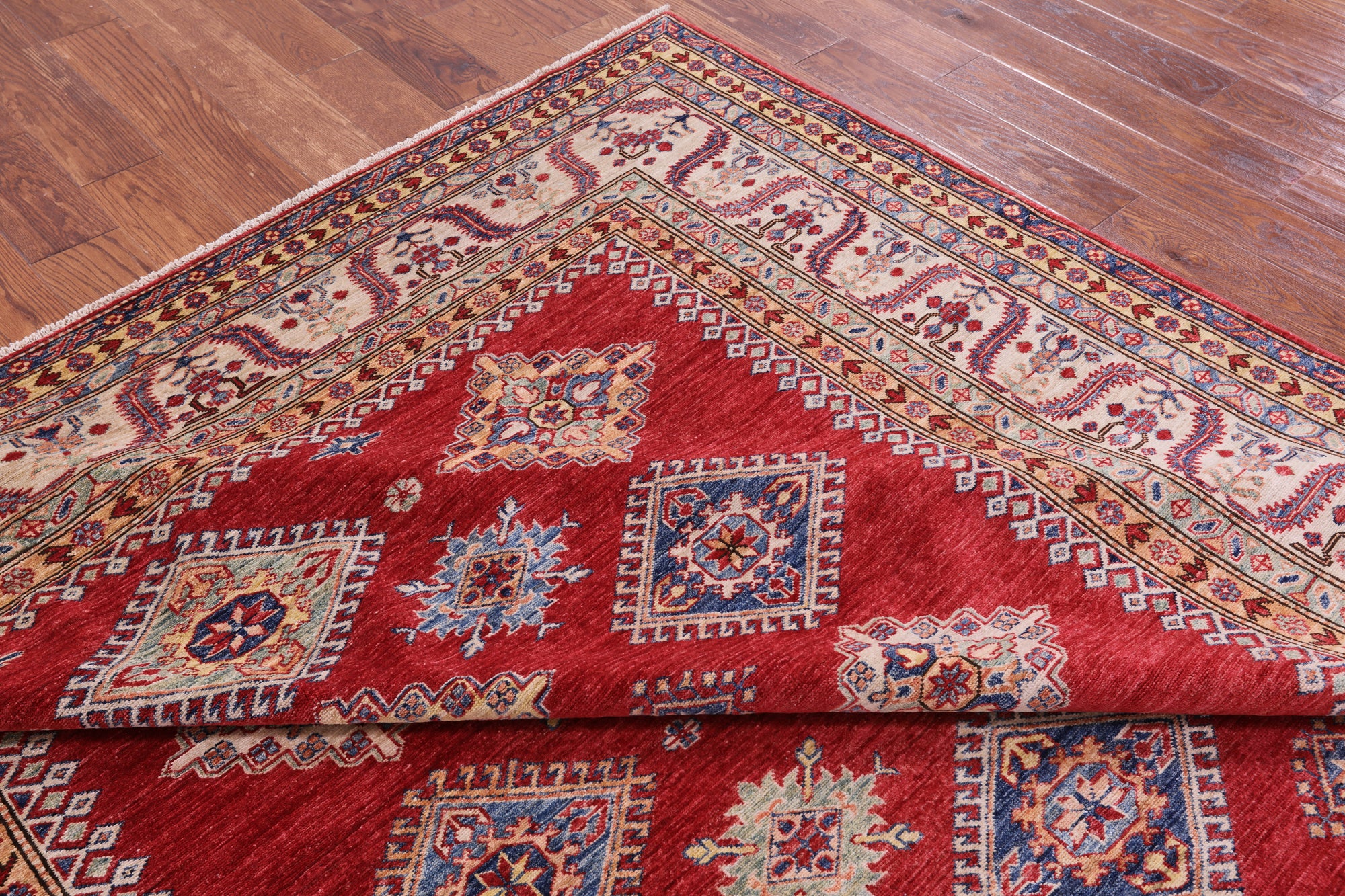 Red Super Kazak Handmade Wool Rug - 8' 1" X 9' 10" - Golden Nile