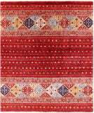 Red Khorjin Persian Gabbeh Handmade Wool Rug - 8' 2" X 9' 7" - Golden Nile