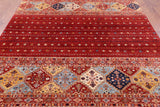 Red Khorjin Persian Gabbeh Handmade Wool Rug - 8' 2" X 9' 7" - Golden Nile
