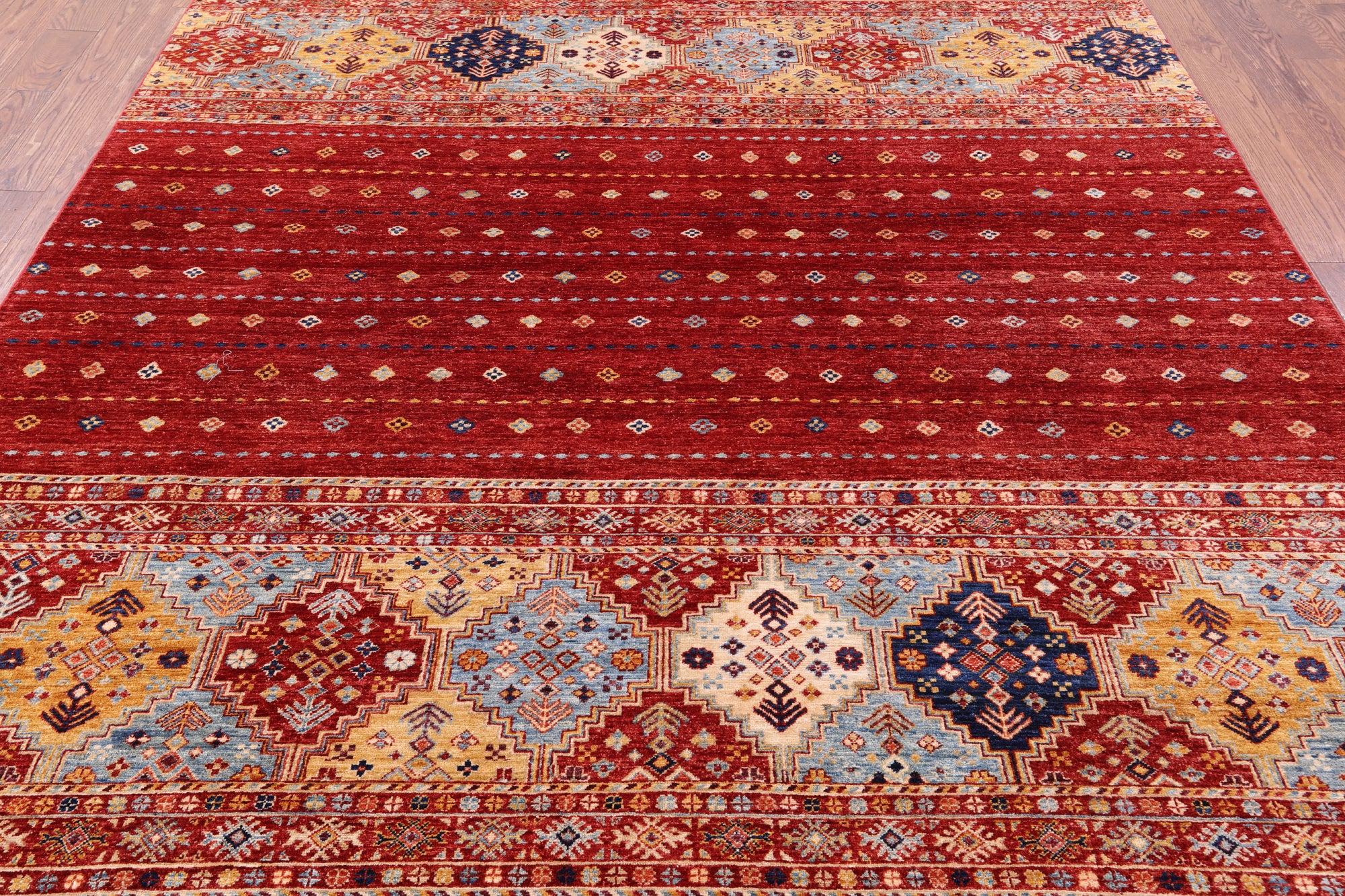 Red Khorjin Persian Gabbeh Handmade Wool Rug - 8' 2" X 9' 7" - Golden Nile