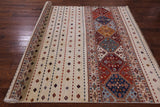 Ivory Khorjin Persian Gabbeh Hand Knotted Wool Rug - 6' 7" X 9' 6" - Golden Nile