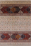 Ivory Khorjin Persian Gabbeh Hand Knotted Wool Rug - 6' 7" X 9' 6" - Golden Nile