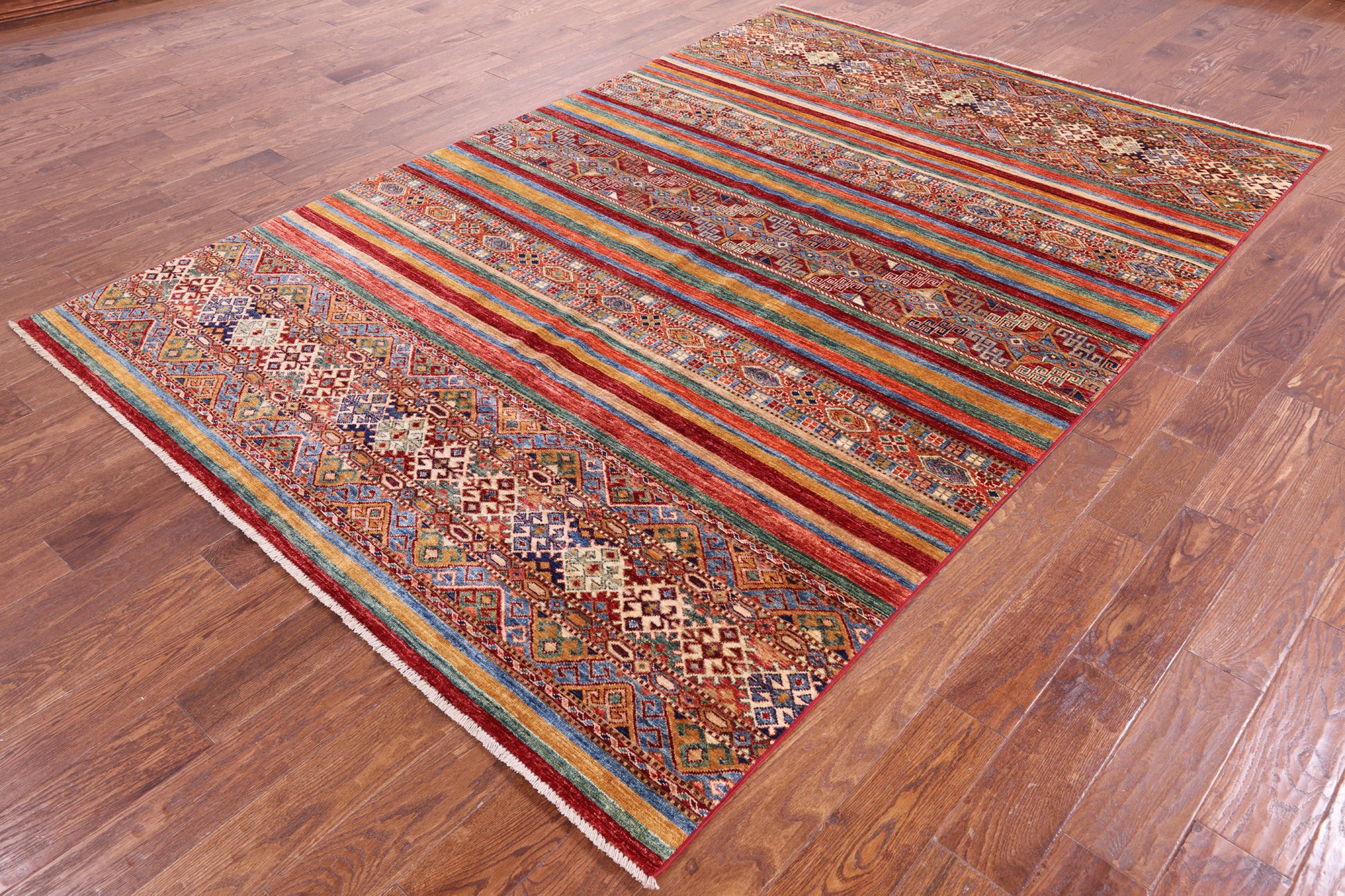 Khorjin Persian Gabbeh Hand Knotted Wool Rug - 6' 7" X 9' 9" - Golden Nile