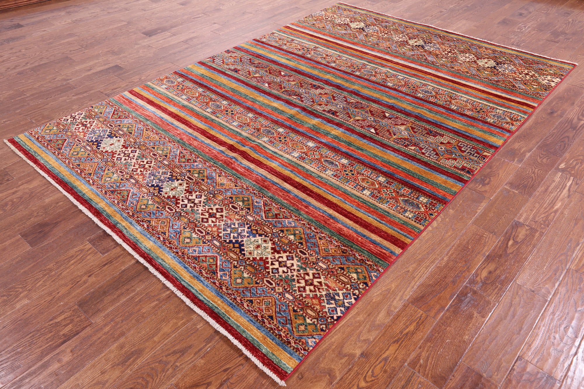 Khorjin Persian Gabbeh Hand Knotted Wool Rug - 6' 7" X 9' 9" - Golden Nile