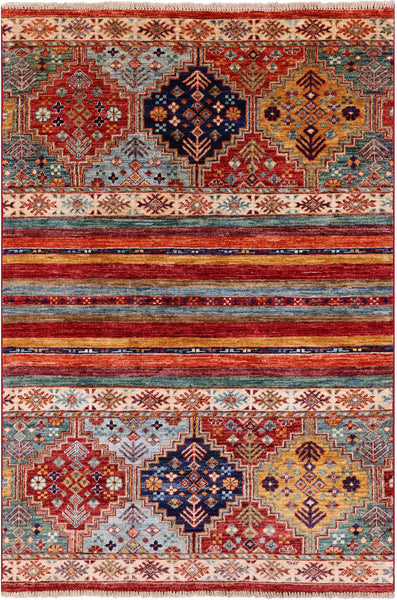 Khorjin Persian Gabbeh Handmade Wool Rug - 3' 3" X 4' 10" - Golden Nile