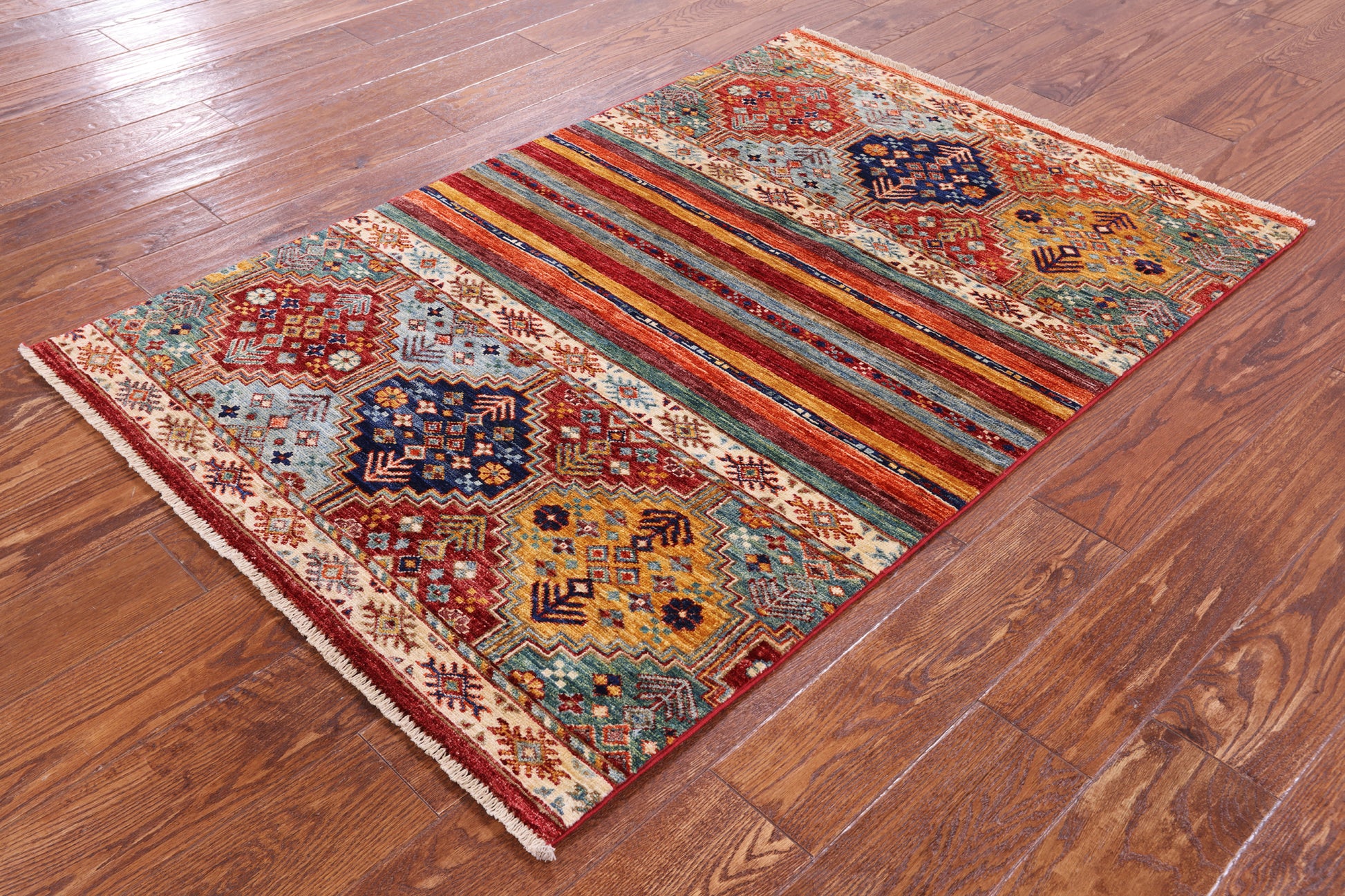 Khorjin Persian Gabbeh Handmade Wool Rug - 3' 3" X 4' 10" - Golden Nile