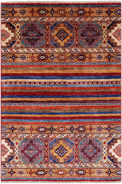 Khorjin Persian Gabbeh Handmade Wool Rug - 3' 4" X 4' 11" - Golden Nile