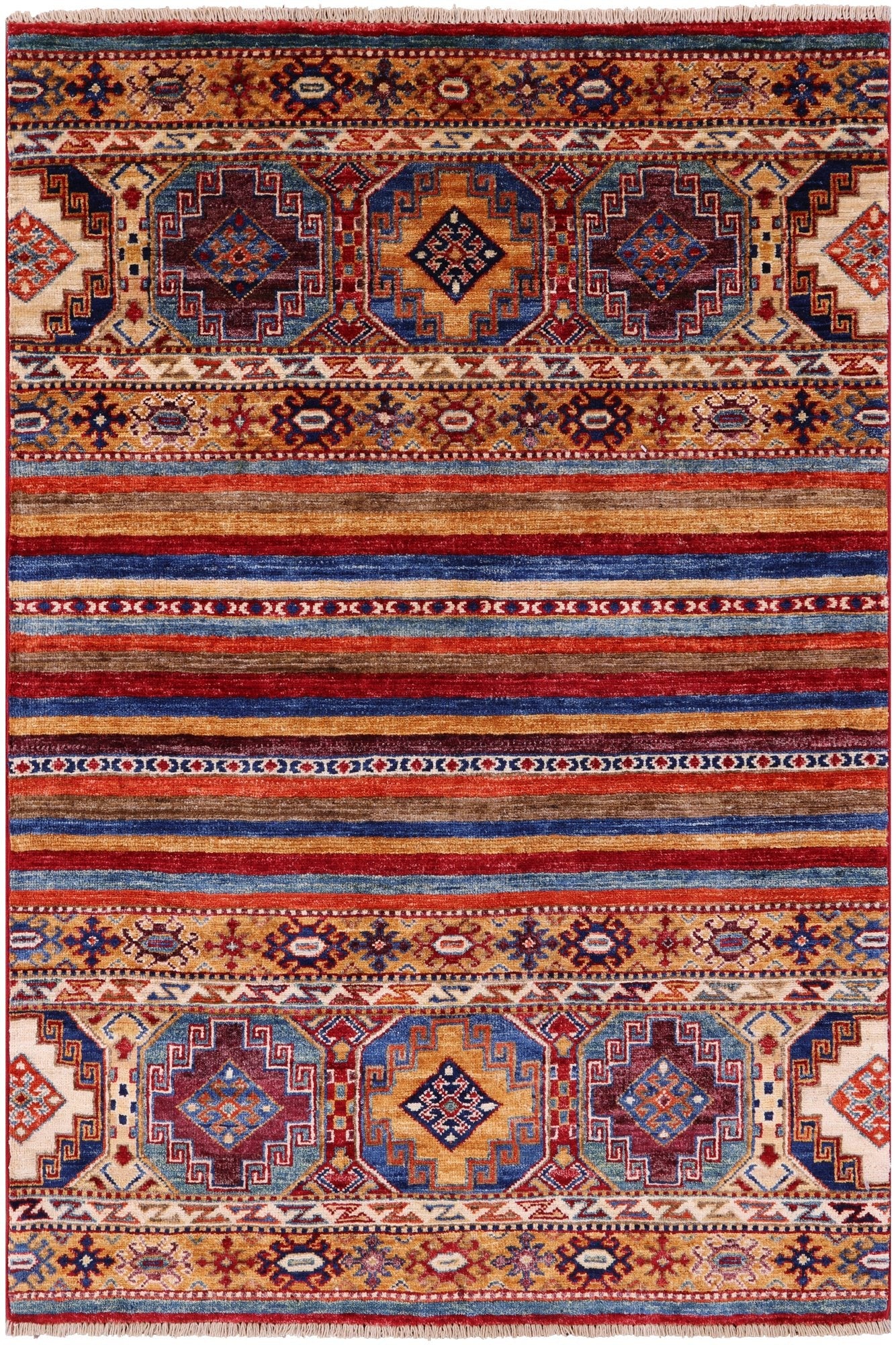 Khorjin Persian Gabbeh Handmade Wool Rug - 3' 4" X 4' 11" - Golden Nile