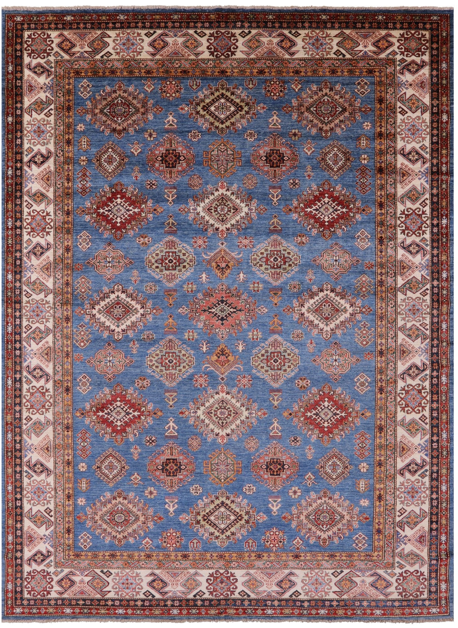 Blue Super Kazak Hand Knotted Wool Rug - 8' 11" X 12' 2" - Golden Nile