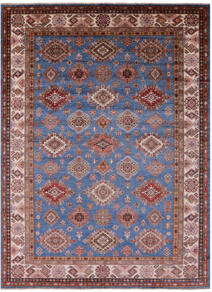 Blue Super Kazak Hand Knotted Wool Rug - 8' 11" X 12' 2" - Golden Nile