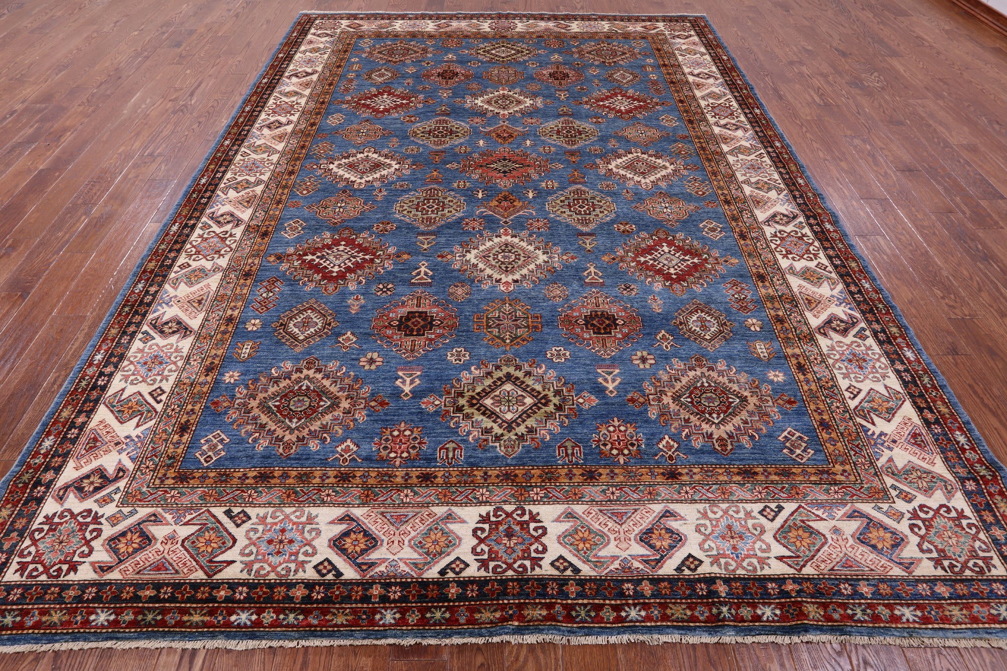 Blue Super Kazak Hand Knotted Wool Rug - 8' 11" X 12' 2" - Golden Nile