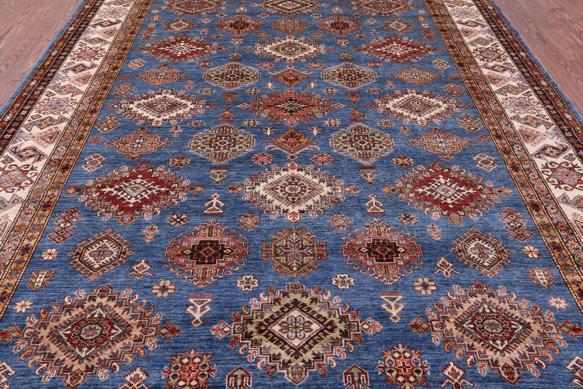 Blue Super Kazak Hand Knotted Wool Rug - 8' 11" X 12' 2" - Golden Nile