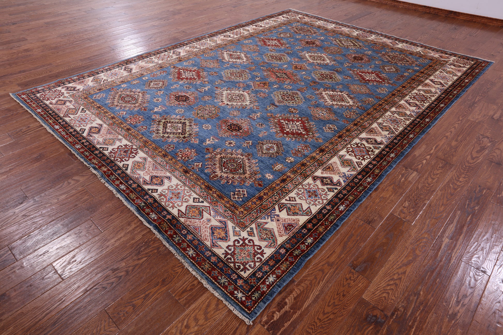 Blue Super Kazak Hand Knotted Wool Rug - 8' 11" X 12' 2" - Golden Nile