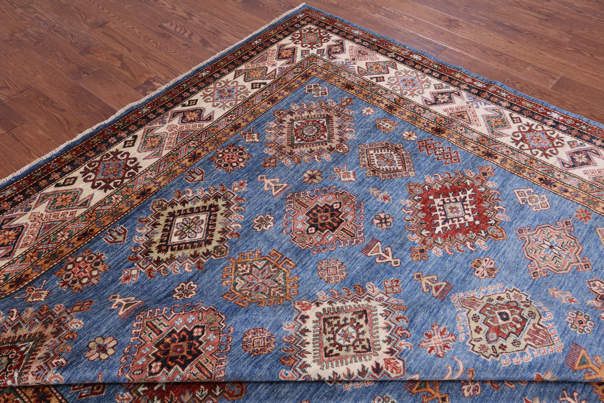 Blue Super Kazak Hand Knotted Wool Rug - 8' 11" X 12' 2" - Golden Nile