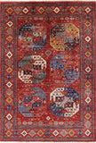 Red Turkmen Ersari Hand Knotted Wool Rug - 4' 10" X 7' 0" - Golden Nile