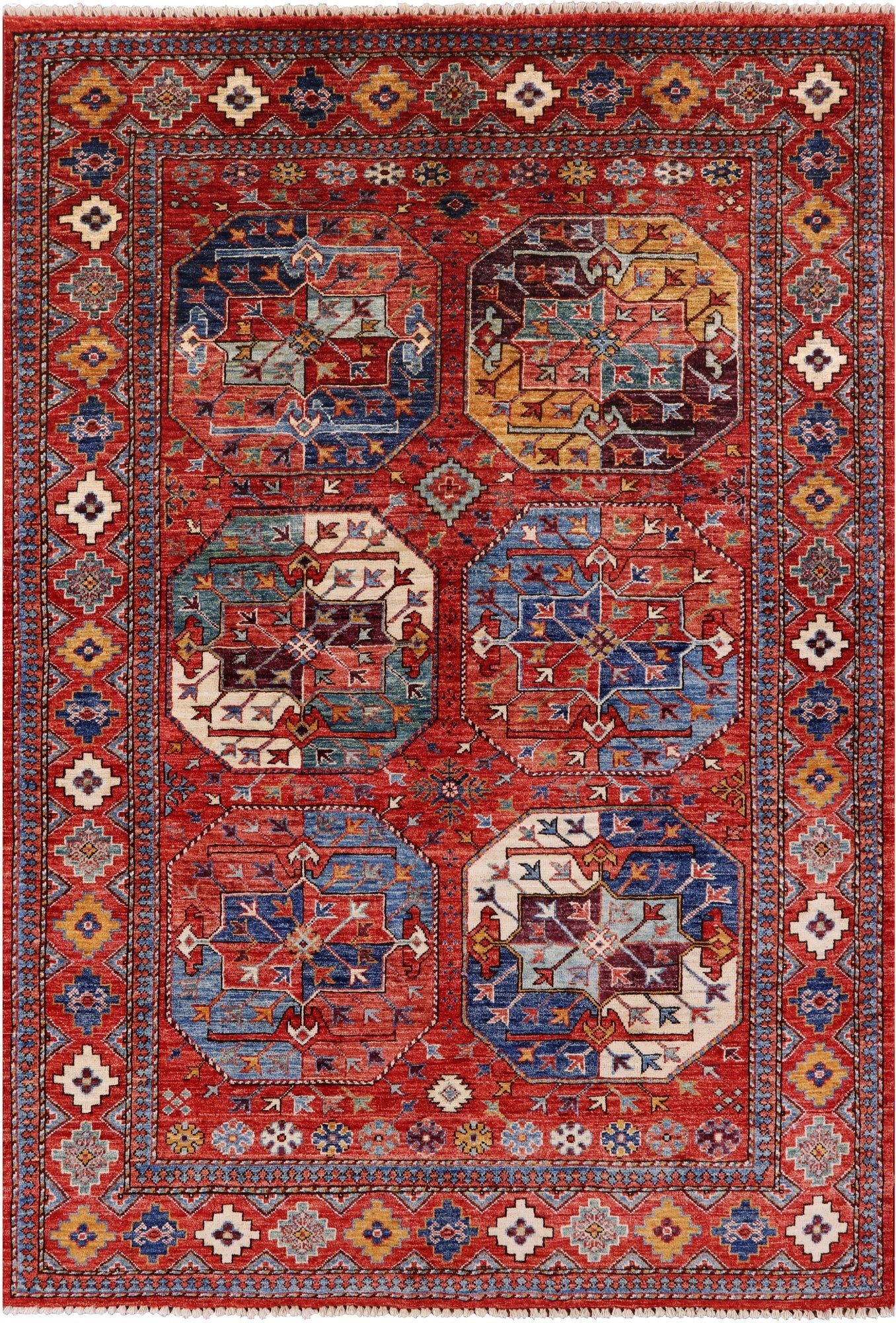 Red Turkmen Ersari Hand Knotted Wool Rug - 4' 10" X 7' 0" - Golden Nile