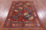 Red Turkmen Ersari Hand Knotted Wool Rug - 4' 10" X 7' 0" - Golden Nile