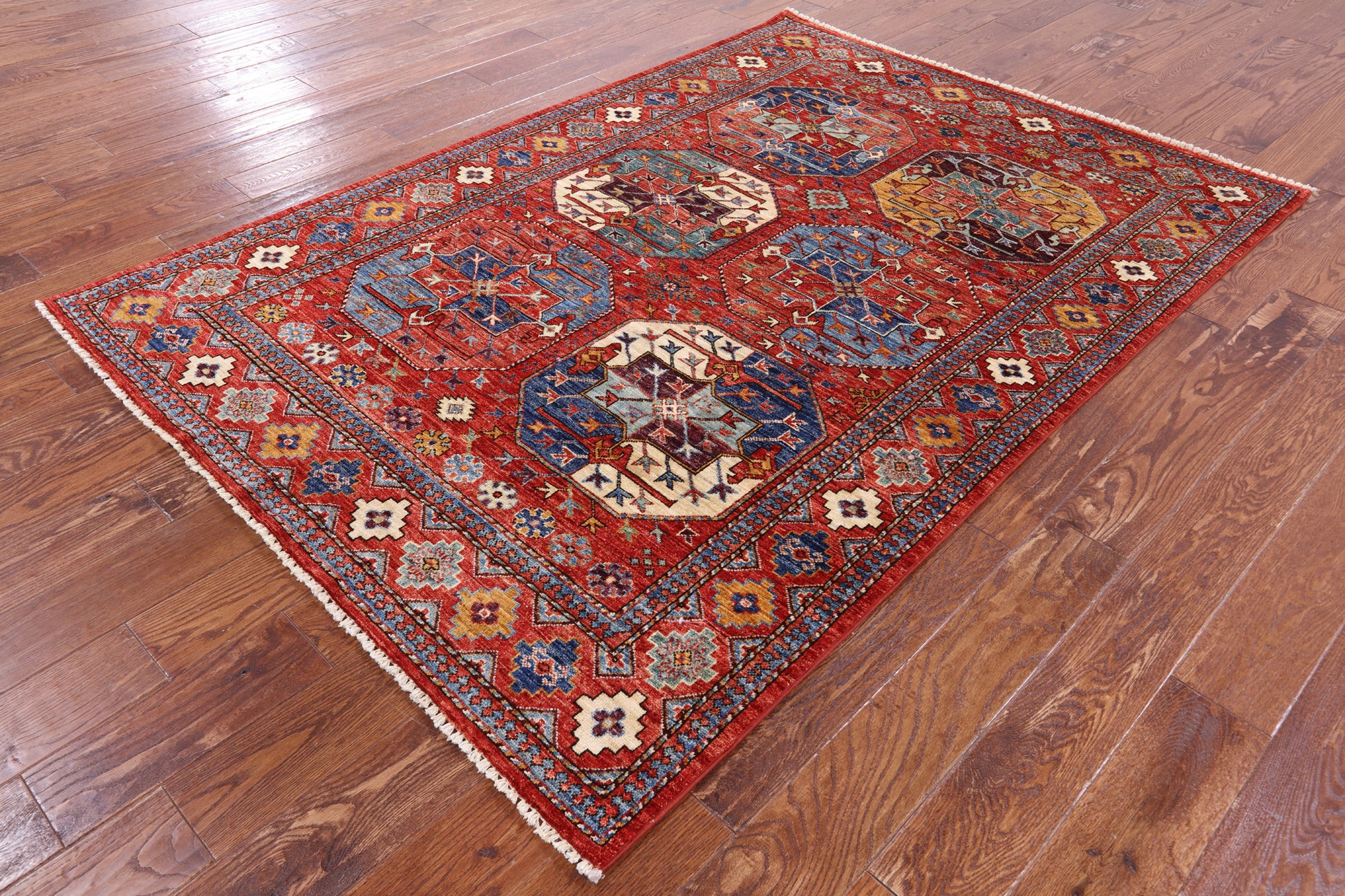 Red Turkmen Ersari Hand Knotted Wool Rug - 4' 10" X 7' 0" - Golden Nile