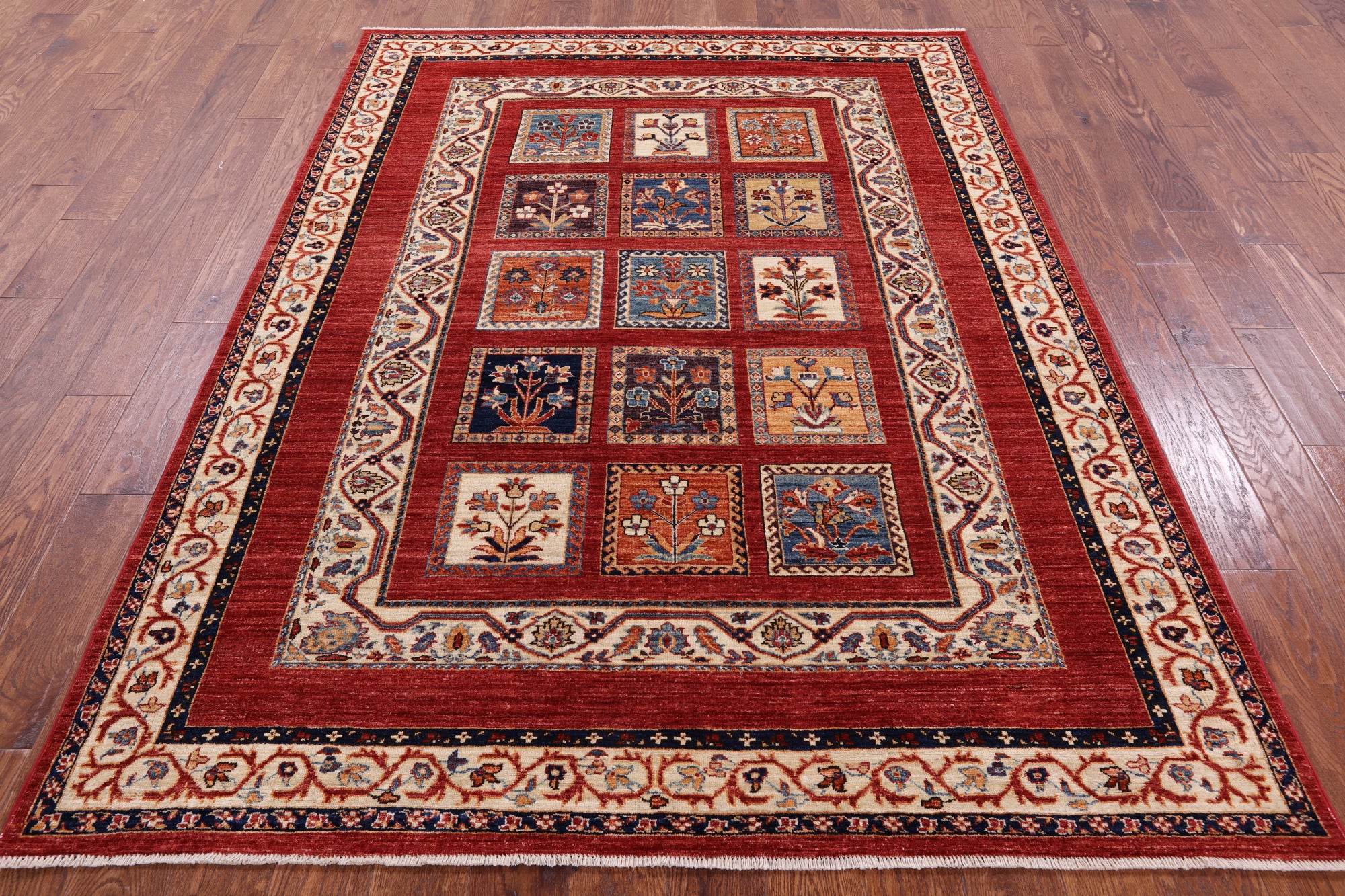 Red Garden Design Persian Hand Knotted Wool Rug - 5' 10" X 8' 0" - Golden Nile