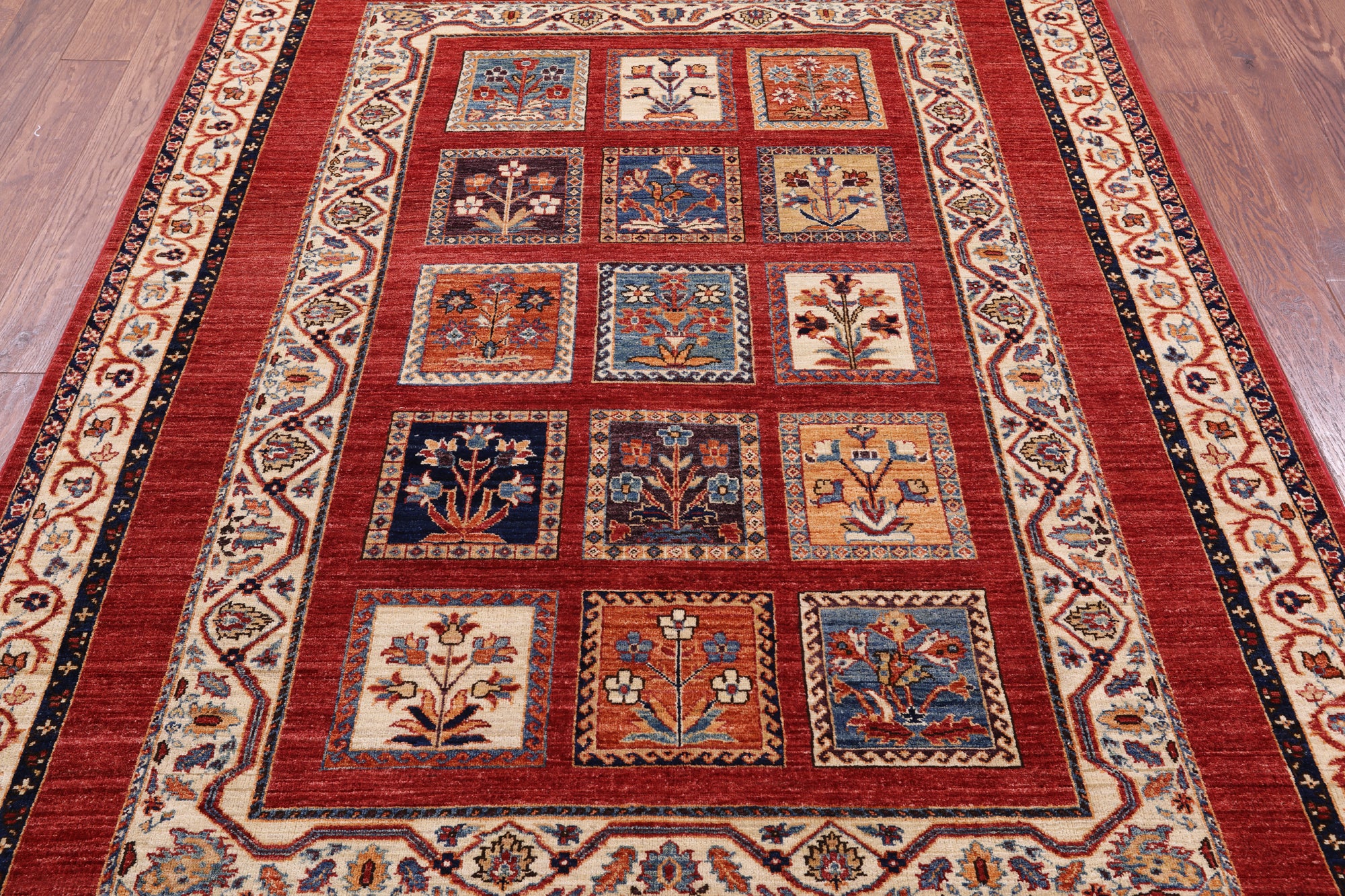 Red Garden Design Persian Hand Knotted Wool Rug - 5' 10" X 8' 0" - Golden Nile