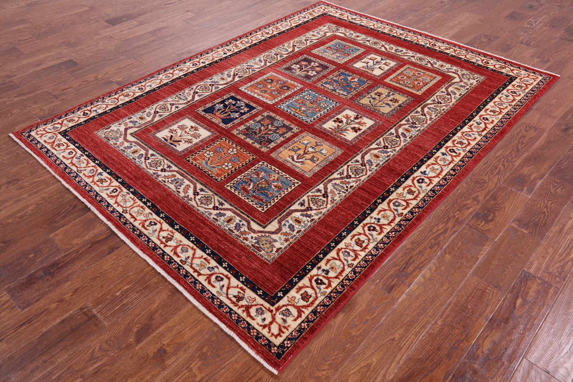 Red Garden Design Persian Hand Knotted Wool Rug - 5' 10" X 8' 0" - Golden Nile
