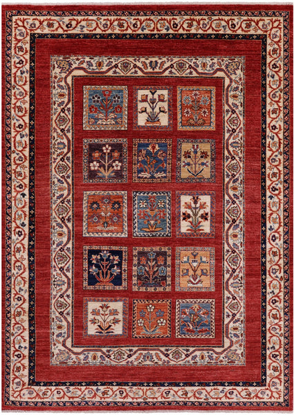 Red Garden Design Persian Hand Knotted Wool Rug - 5' 10" X 8' 0" - Golden Nile