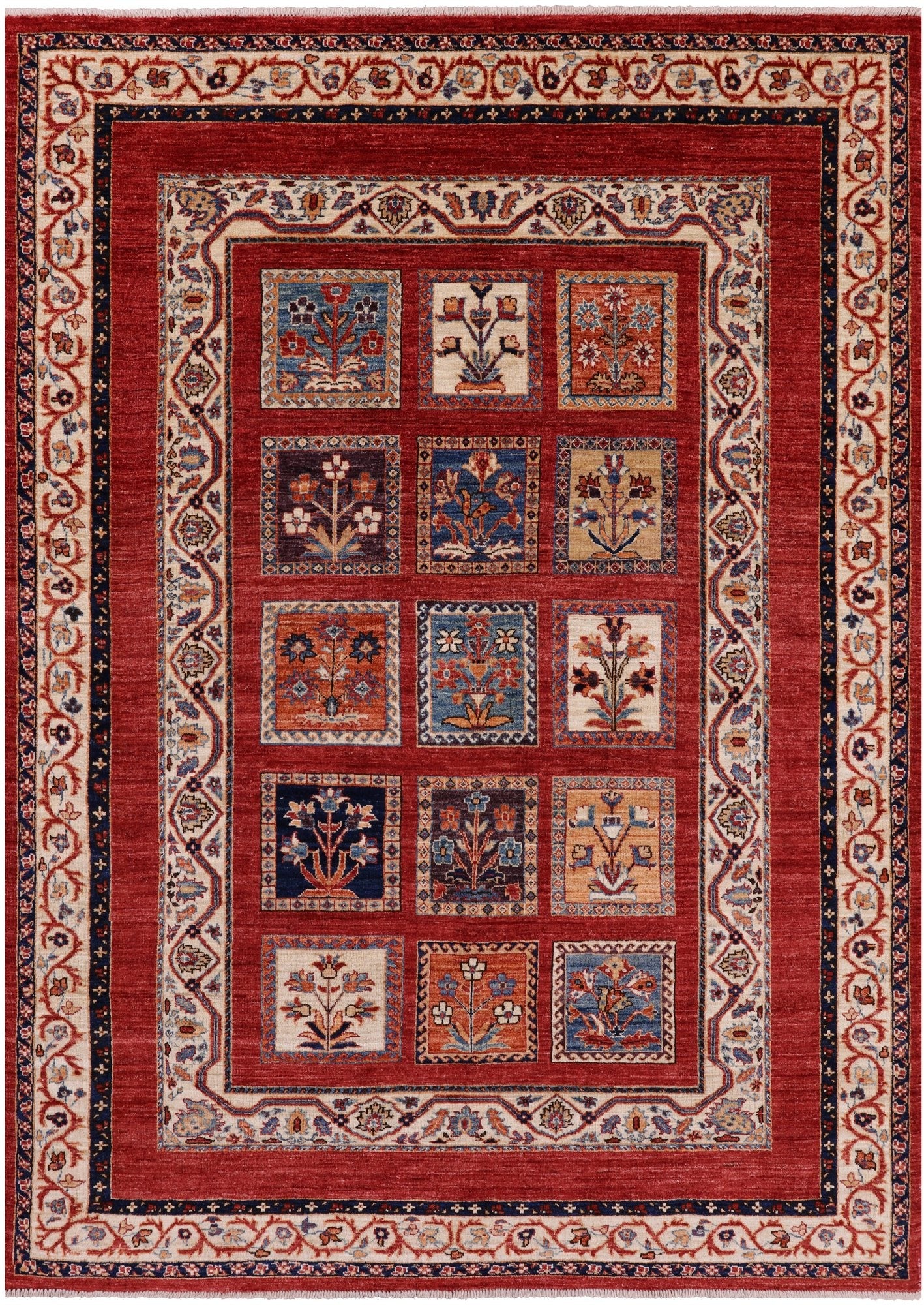 Red Garden Design Persian Hand Knotted Wool Rug - 5' 10" X 8' 0" - Golden Nile