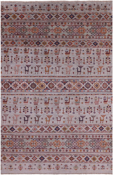 Tribal Persian Gabbeh Hand Knotted Wool Rug - 6' 3" X 9' 8" - Golden Nile