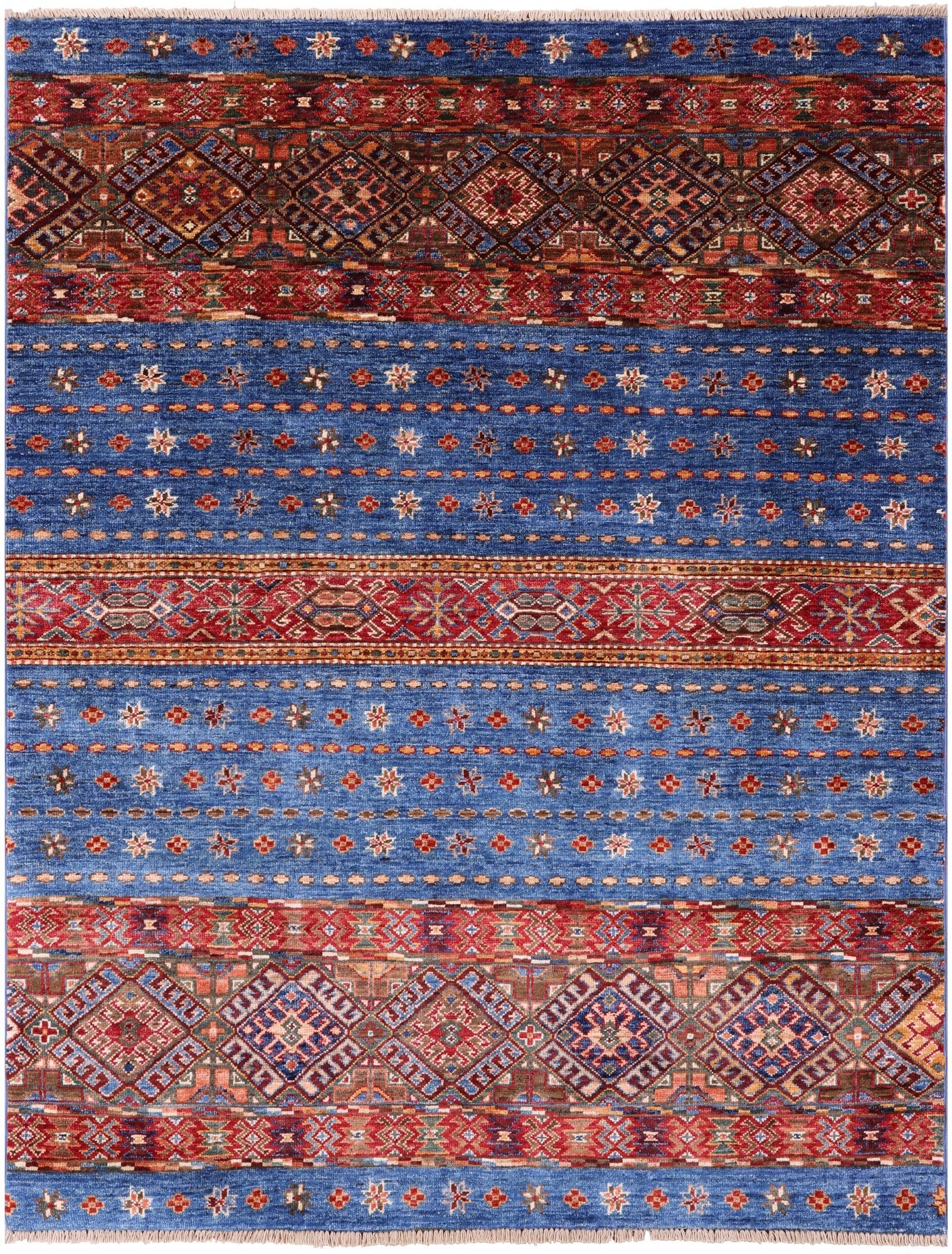 Blue Khorjin Persian Gabbeh Hand Knotted Wool Rug - 4' 3" X 5' 5" - Golden Nile