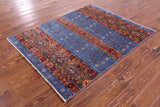 Blue Khorjin Persian Gabbeh Hand Knotted Wool Rug - 4' 3" X 5' 5" - Golden Nile