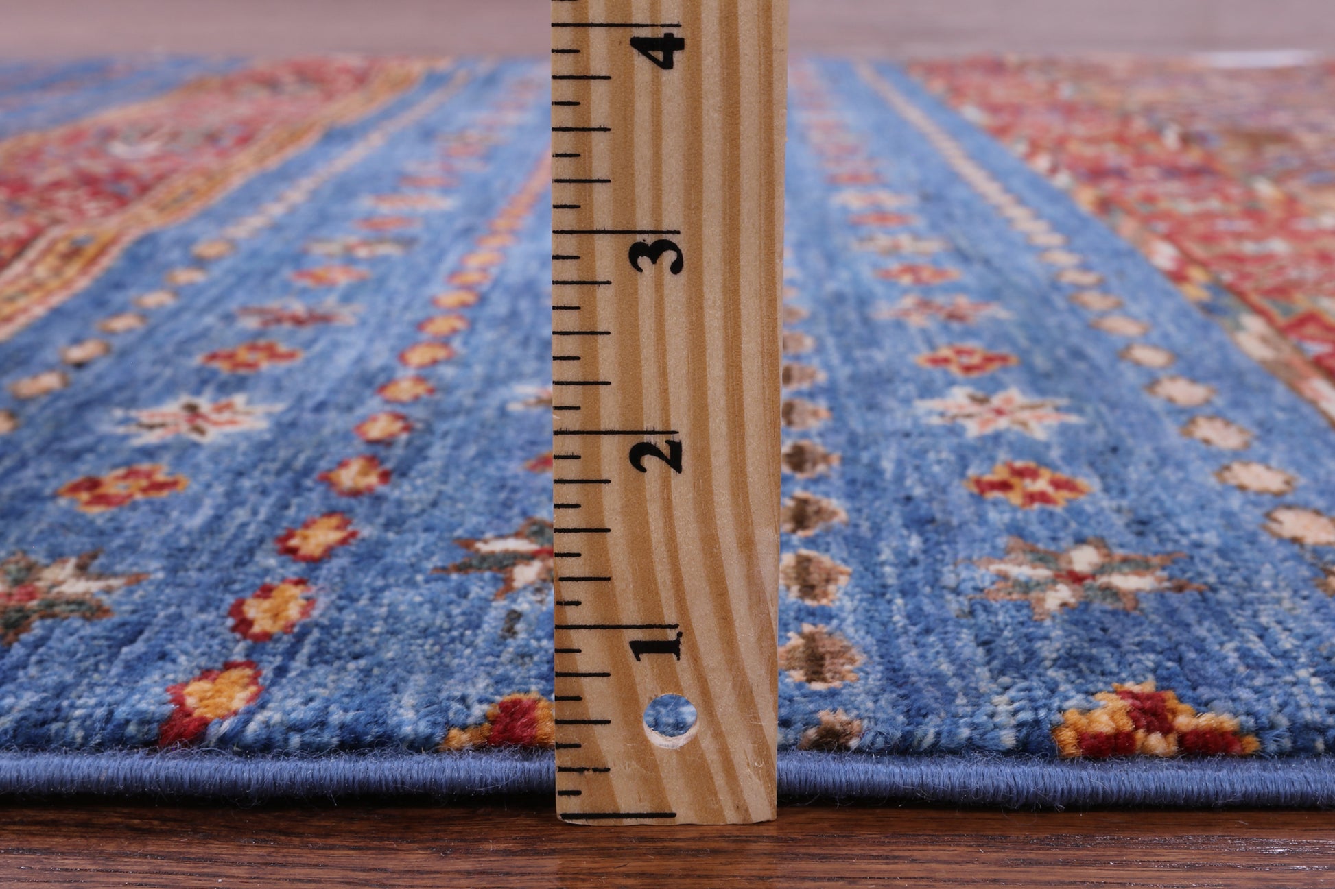 Blue Khorjin Persian Gabbeh Hand Knotted Wool Rug - 4' 3" X 5' 5" - Golden Nile