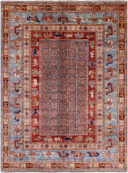 Antiqued Pazyryk Historical Design Handmade Wool Rug - 4' 10" X 6' 6" - Golden Nile