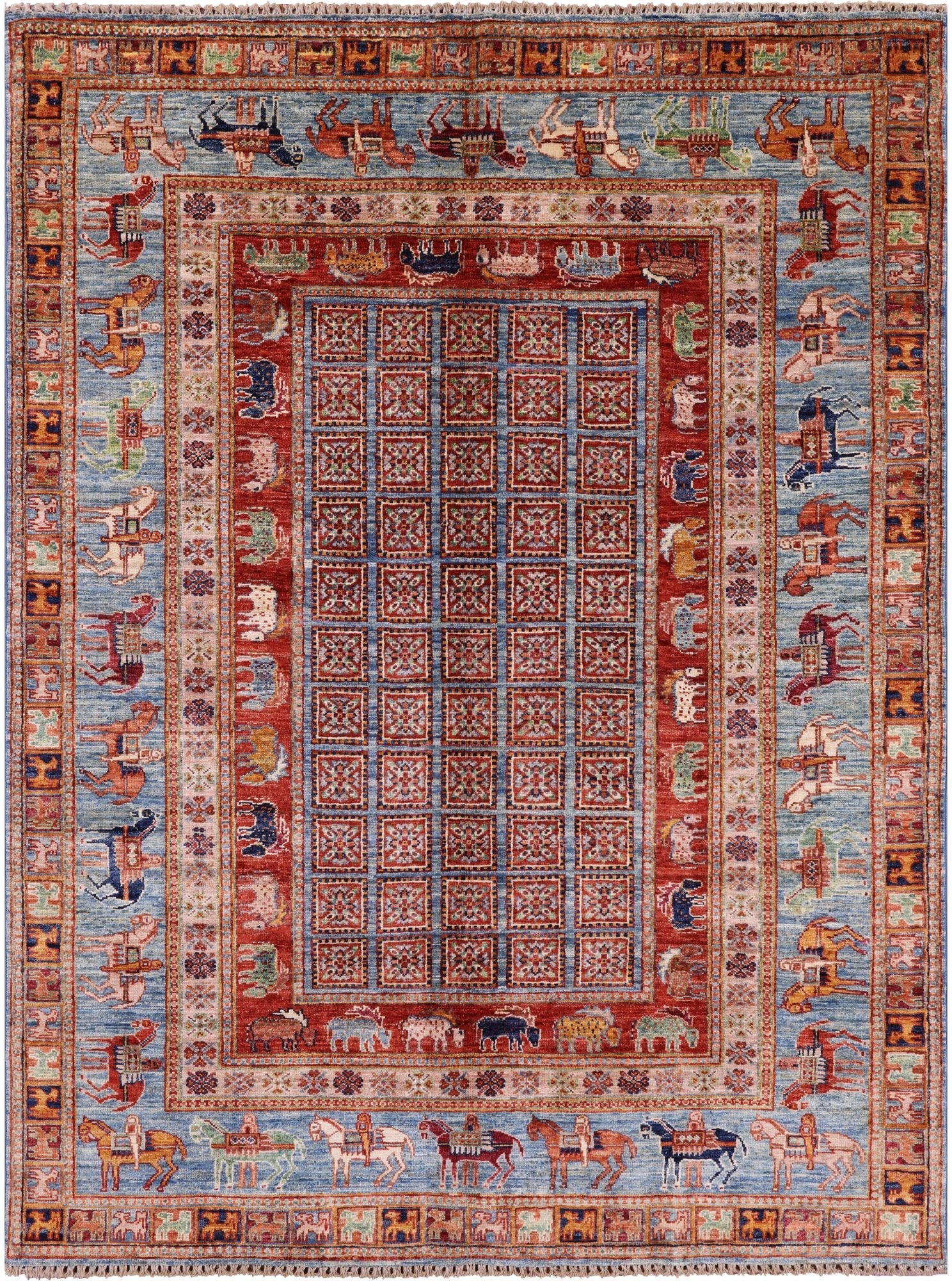 Antiqued Pazyryk Historical Design Handmade Wool Rug - 4' 10" X 6' 6" - Golden Nile