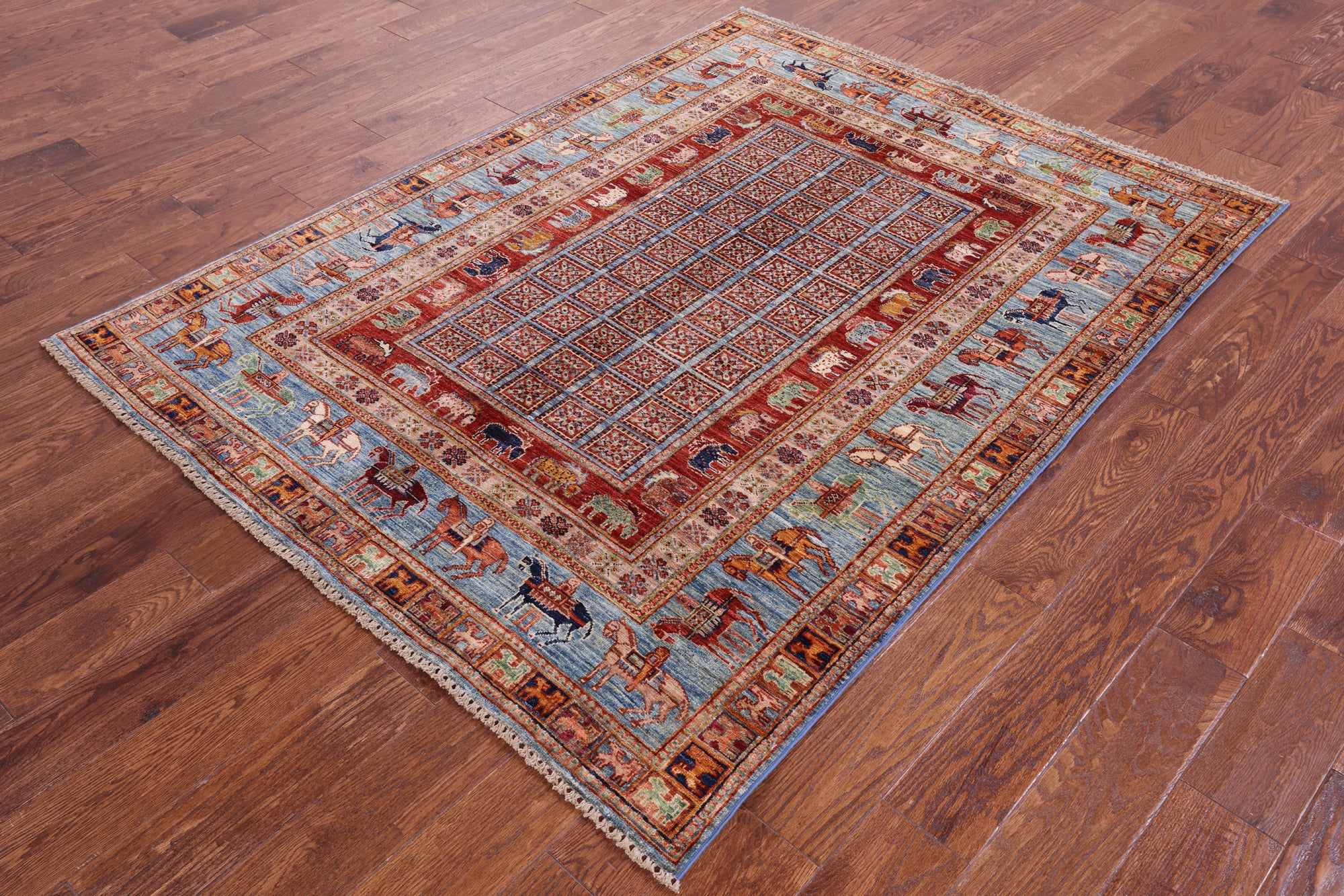Antiqued Pazyryk Historical Design Handmade Wool Rug - 4' 10" X 6' 6" - Golden Nile