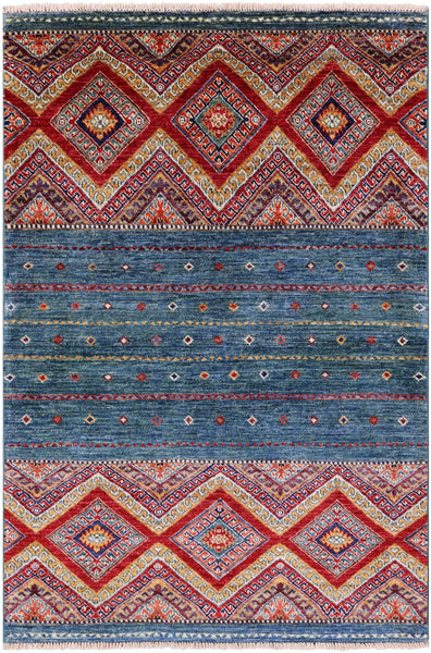 Green Khorjin Persian Gabbeh Hand Knotted Wool Rug - 3' 5" X 5' 0" - Golden Nile