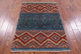 Green Khorjin Persian Gabbeh Hand Knotted Wool Rug - 3' 5" X 5' 0" - Golden Nile