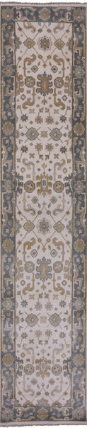 Ivory Turkish Oushak Hand Knotted Wool Runner Rug - 2' 7" X 11' 11" - Golden Nile