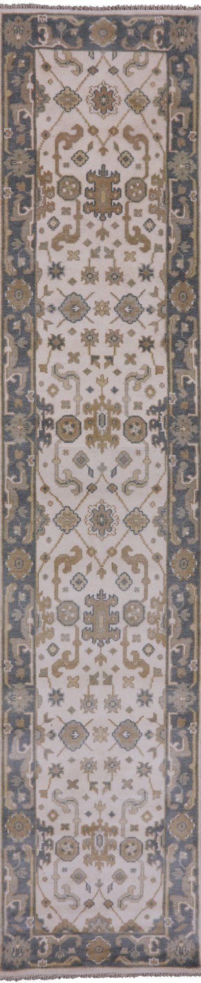Ivory Turkish Oushak Hand Knotted Wool Runner Rug - 2' 7" X 11' 11" - Golden Nile