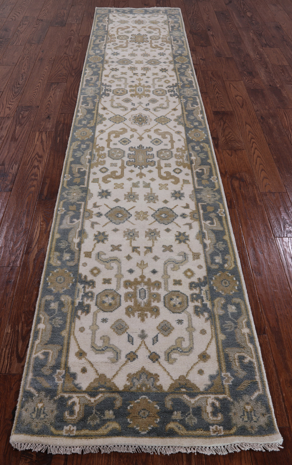 Ivory Turkish Oushak Hand Knotted Wool Runner Rug - 2' 7" X 11' 11" - Golden Nile