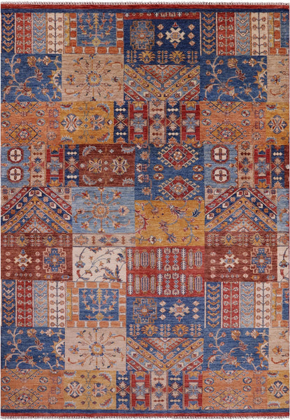 Super Kazak Handmade Wool Rug - 7' 0" X 9' 9" - Golden Nile