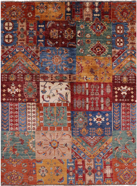 Super Kazak Hand Knotted Wool Rug - 5' 7" X 7' 7" - Golden Nile