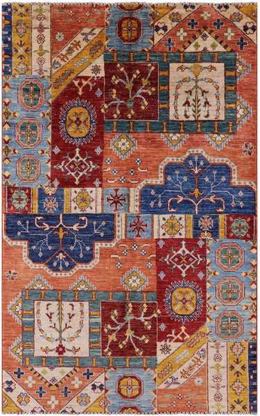 Super Kazak Hand Knotted Wool Rug - 4' 0" X 6' 5" - Golden Nile