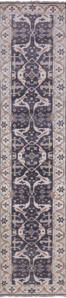 Grey Turkish Oushak Hand Knotted Wool Runner Rug - 2' 7" X 11' 9" - Golden Nile